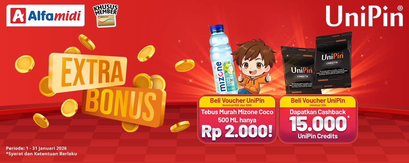 Extra Bonus! Tebus Mizone Coco 500Ml Cuma Rp 2.000 + Bonus 15.000 UniPin Credits!